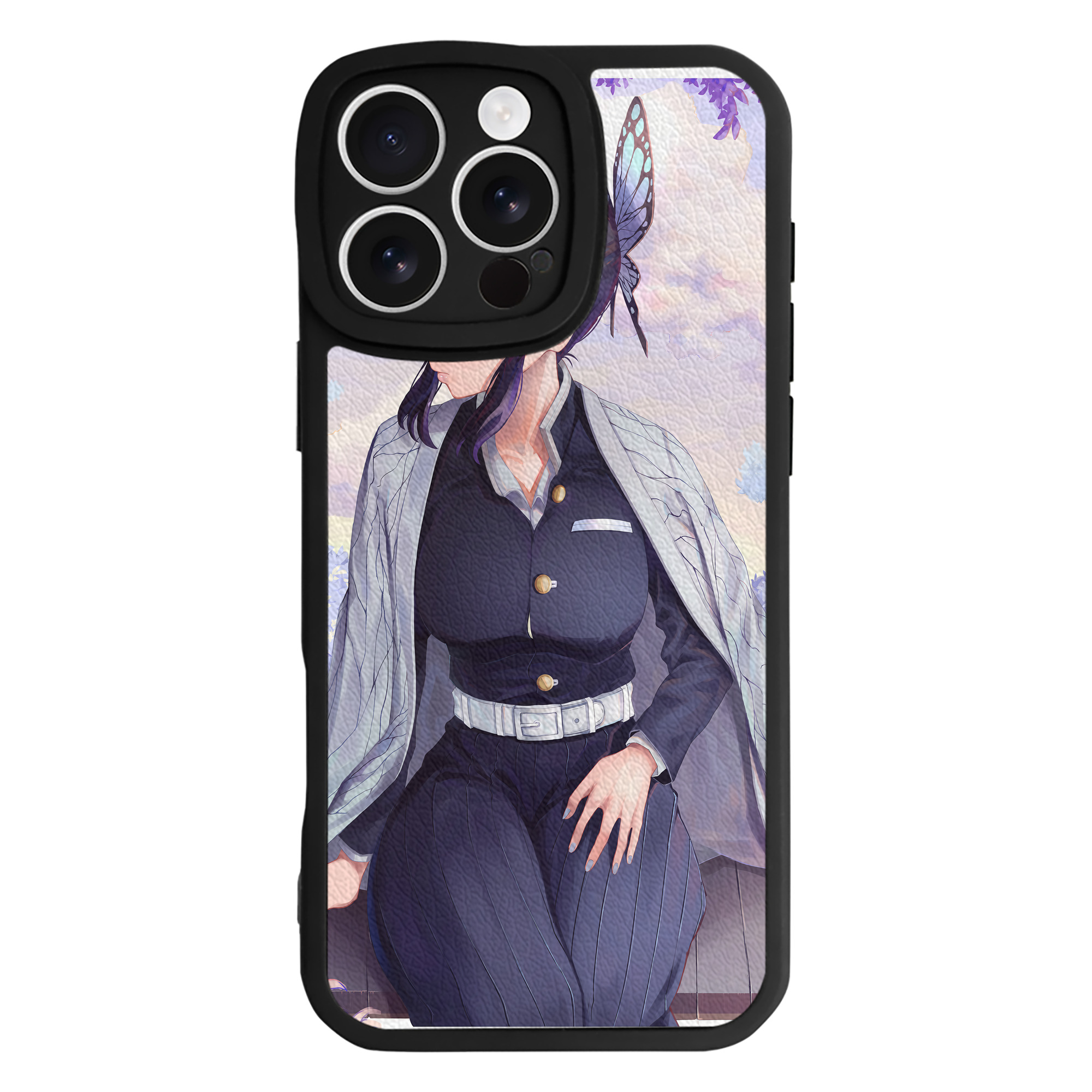 （画像用） 鬼滅の刃（きめつのやいば）蟲柱-胡蝶 しのぶ／こちょう しのぶ Kochou Shinobu 【iPhone 16シリーズ対応】シリコンスマホケース（レザー調） 材質：シリコン